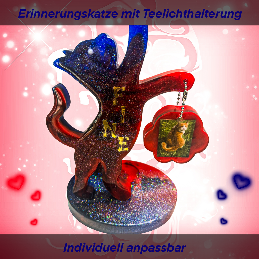 Erinnerungskatze mit Teelichthalterung