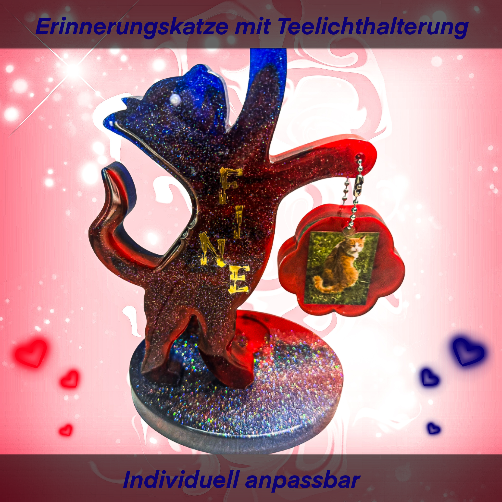 Erinnerungskatze mit Teelichthalterung