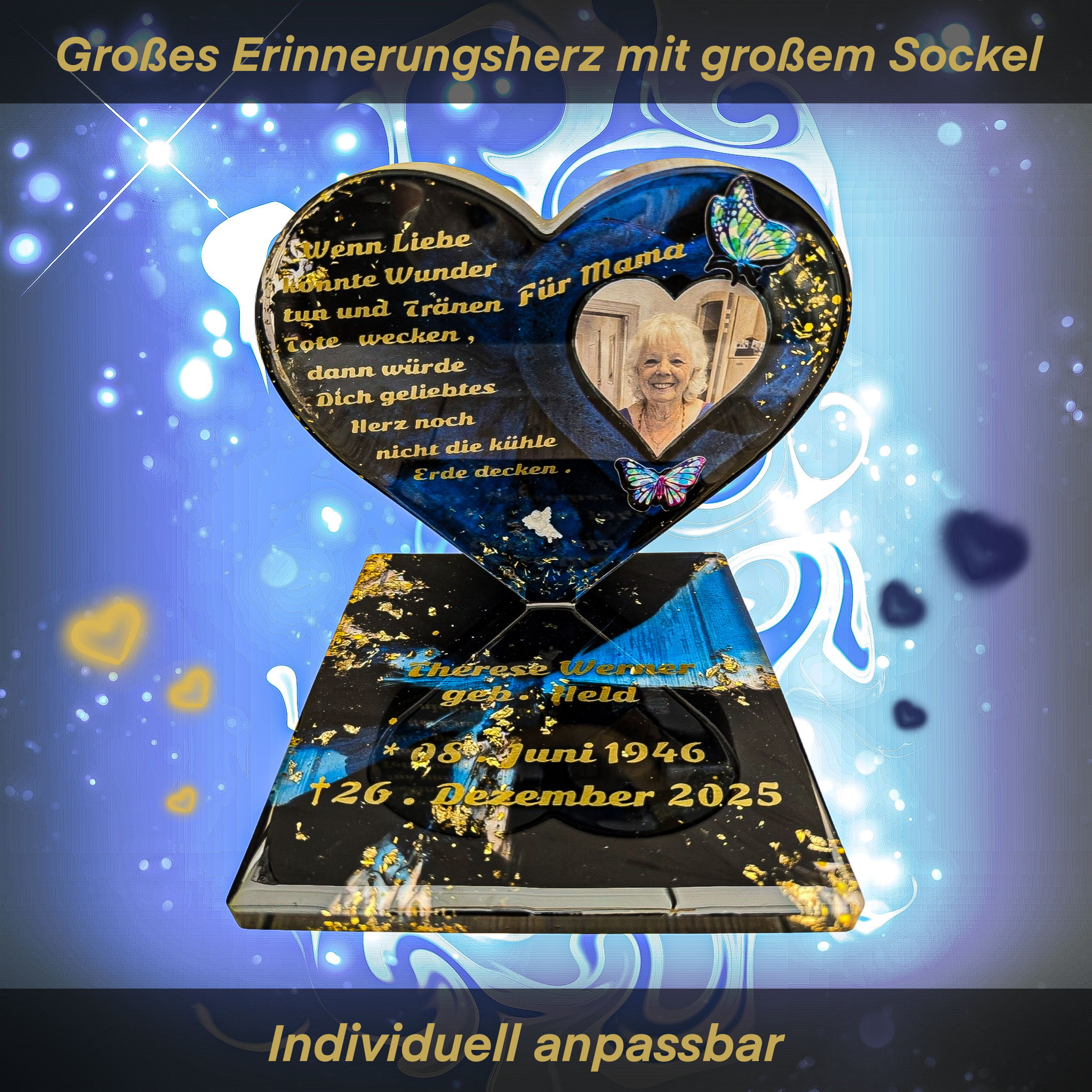 Großes Erinnerungsherz mit großem Sockel