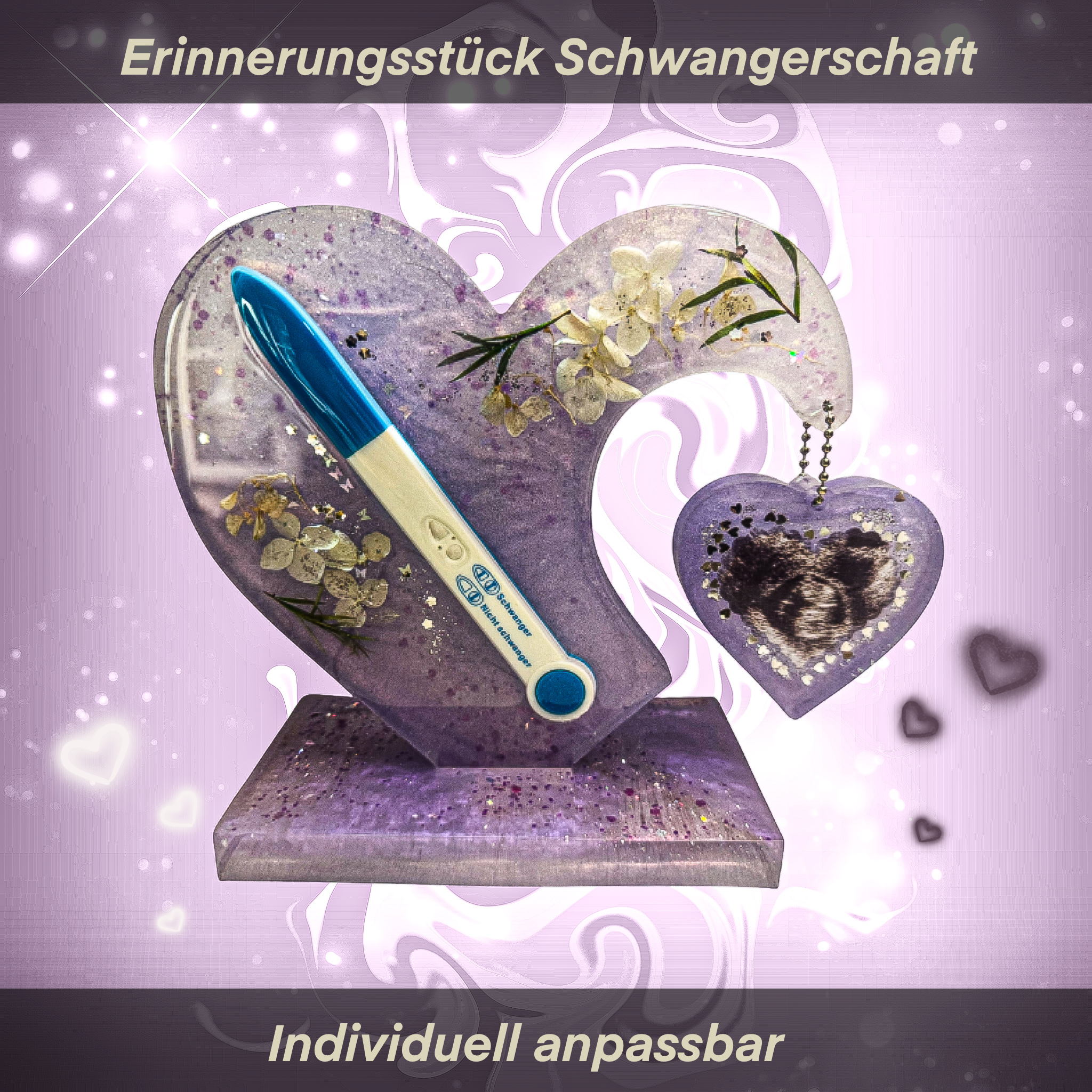 Herzförmiges Erinnerungsstück "Schwangerschaft" mit Anhänger